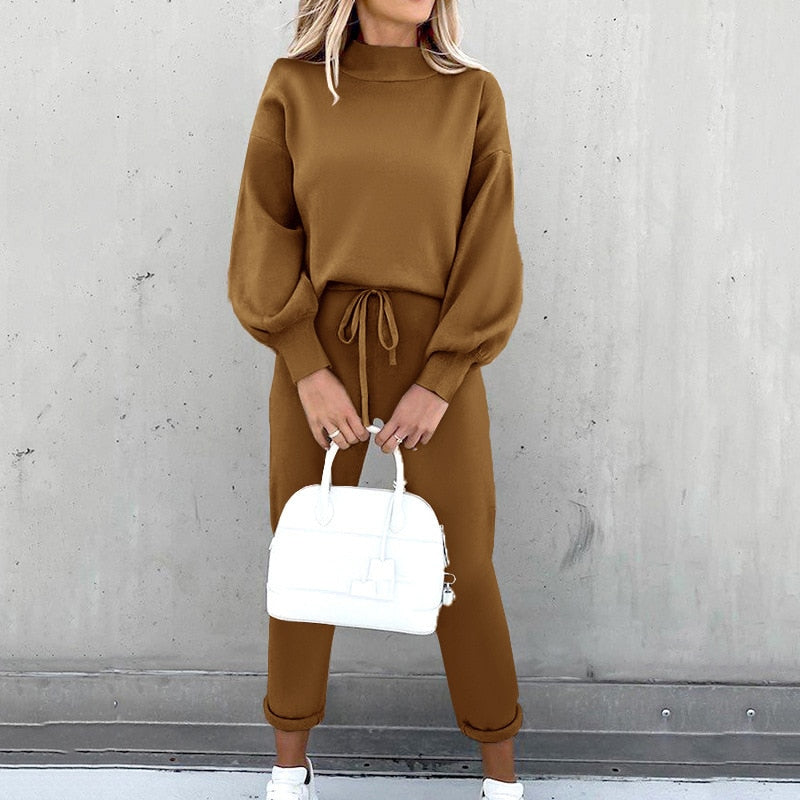 Two Piece Set Solid Casual Tracksuit Women Autumn Winter Pullovers Sweatshirts Pants Suit Female Long Sleeve Tops Couple Clothes - Plushlegacy