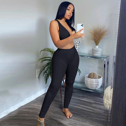 Sweatsuits for Women Comfy Lounge Wear Rib Knit V Neck Crop Top and Leggings Two Piece Set Tracksuits D16-CE29 - Plushlegacy