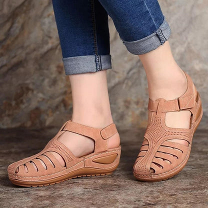 Summer Shoes Women Sandals PU Buckle Ladies Retro Sewing Hollow Out Woman Flat Shoes - Plushlegacy