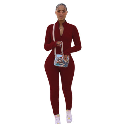 Echoine Zipper Long Sleeve Jumpsuit Green Gray Skinny Bodycon Rompers Autumn Rompers Party Clubwear Outfits Overalls Women - Plushlegacy