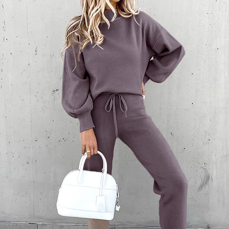 Two Piece Set Solid Casual Tracksuit Women Autumn Winter Pullovers Sweatshirts Pants Suit Female Long Sleeve Tops Couple Clothes - Plushlegacy