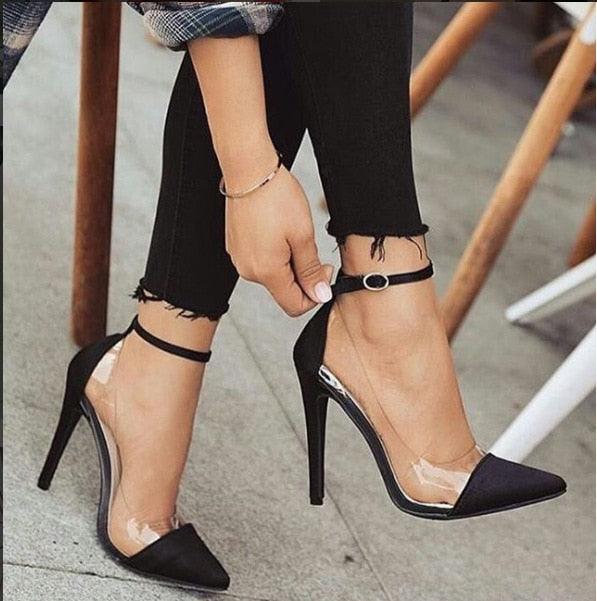 New Summer High Heel Pointed Monochrome Belt Buckle Stylish Women'S Single Shoes Rose Red Pink Black Apricot Color 34 - 43 - Plushlegacy