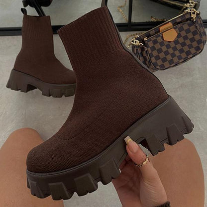 Autumn Winter New Couple Socks Shoes Women Thick-soled Casual Net Red Knitted Short Boots Women Botas De Mujer Large Size - Plushlegacy
