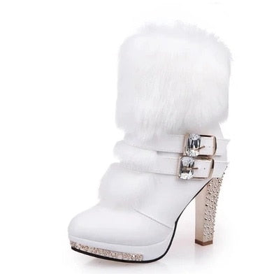 womens  high quality white  leather high heel boots  casual autumn & winter warm boots - Plushlegacy
