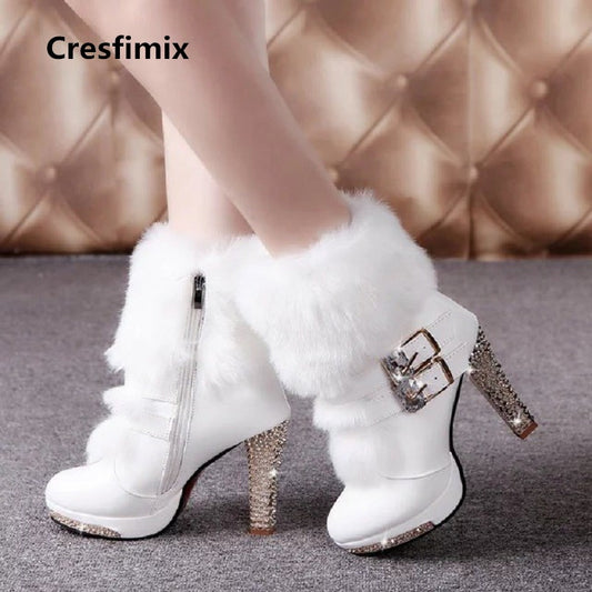 womens  high quality white  leather high heel boots  casual autumn & winter warm boots - Plushlegacy