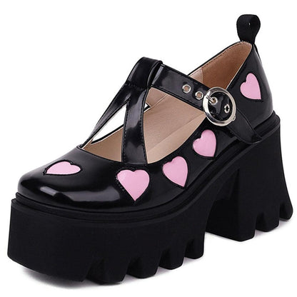 Sweet Lovely Gothic Style Lolita Mary Jane Cosplay Black Pink Comfy Walking Platform Shoes Women Wedges Footwear High Heels - Plushlegacy