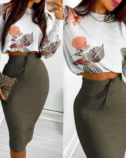 Echoine Midi Skirt Tshirt Set Women Two Piece Set - Plushlegacy