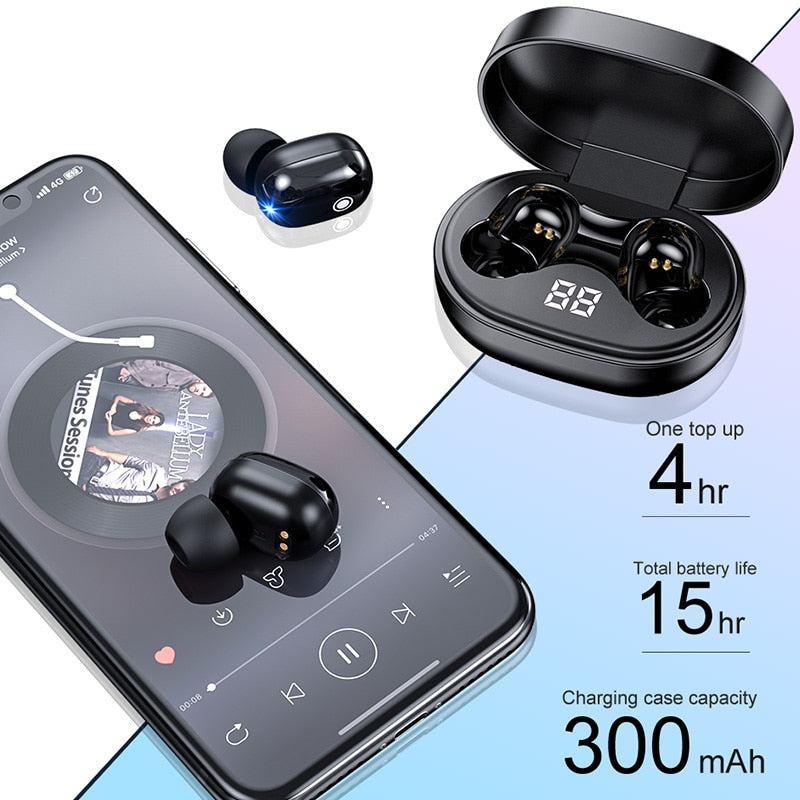 PJD A6S Plus TWS Wireless Bluetooth Headsets Earphones Stereo Headphones Sport Noise Cancelling Mini Earbuds for All Smart Phone - Plushlegacy