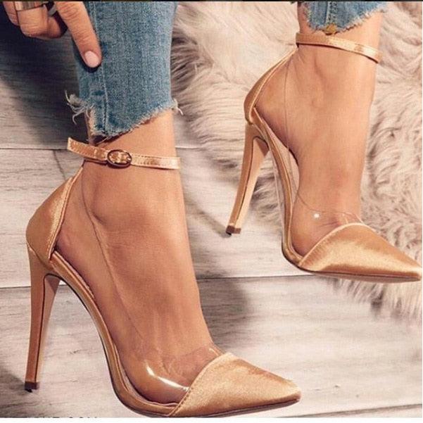 New Summer High Heel Pointed Monochrome Belt Buckle Stylish Women'S Single Shoes Rose Red Pink Black Apricot Color 34 - 43 - Plushlegacy