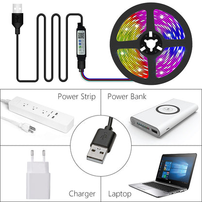 5V USB WIFI Bluetooth 1M-30M 5050 USB Led Strips Light Waterproof RGB Led Diode Ribbon Lamp For Decoration Bedroom TV BackLight - Plushlegacy