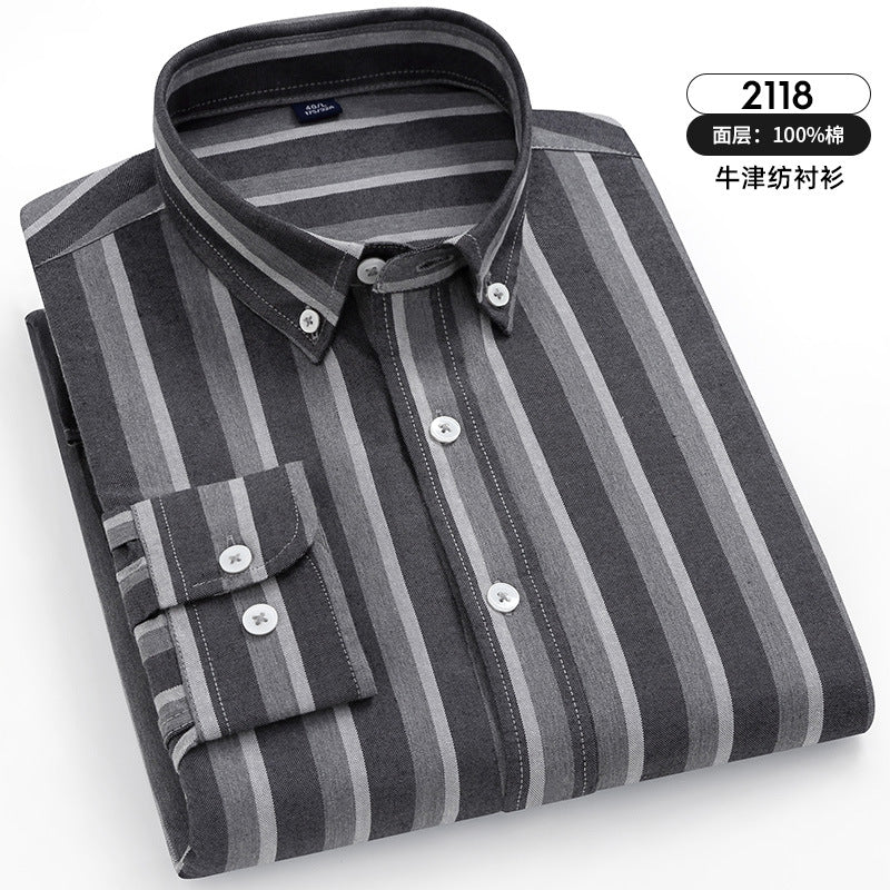 Spring and autumn large size cotton Oxford spinning painting shirt men's new business casual long sleeve shirt cotton free iron shirt - Plushlegacy
