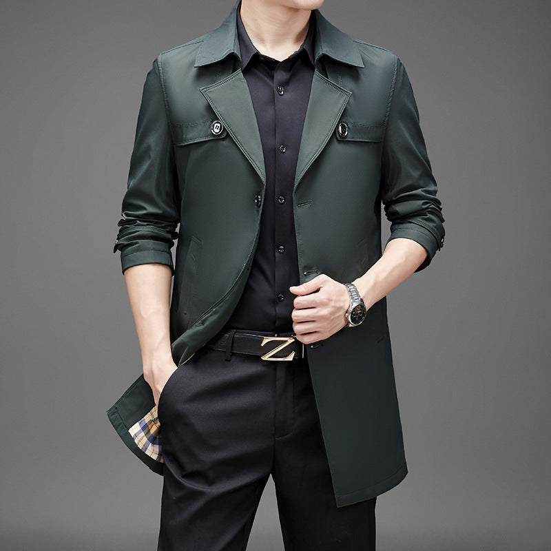 Windbreaker men's long business fashion autumn  autumn Korean version of the trend Slim lapel jacket on clothes - Plushlegacy