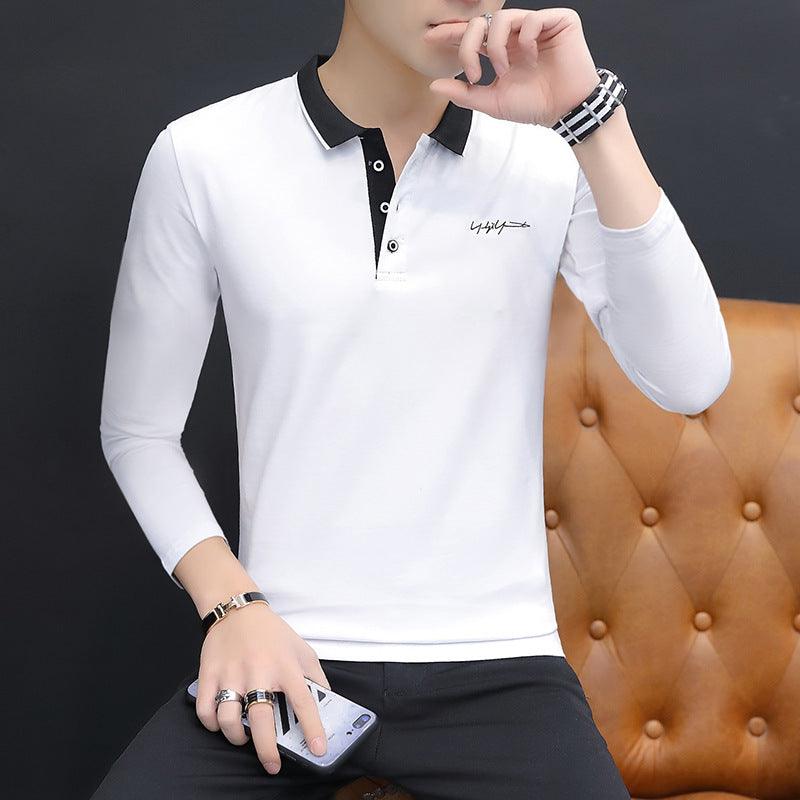 autumn new casual T-shirt male Korean business bottoming shirt tops lapel black long sleeve polo shirt male - Plushlegacy