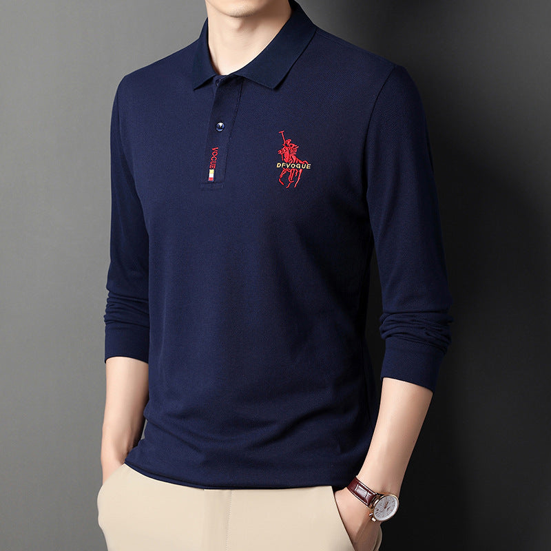 Tree live broadcast 2021 autumn lapel long sleeve T-shirt male business casual embroidery Chinese youth polo shirt male - Plushlegacy