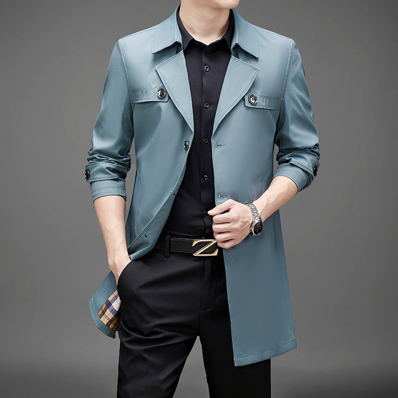 Windbreaker men's long business fashion autumn  autumn Korean version of the trend Slim lapel jacket on clothes - Plushlegacy