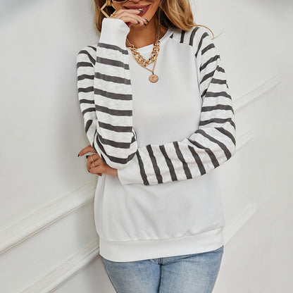 women's round neck pullover stripe stitching fashion ladies sweater tops - Plushlegacy