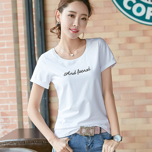 summer women's care machine T-shirt female letter print round collar bottoming shirt T-shirt blouse wholesale 88868 - Plushlegacy
