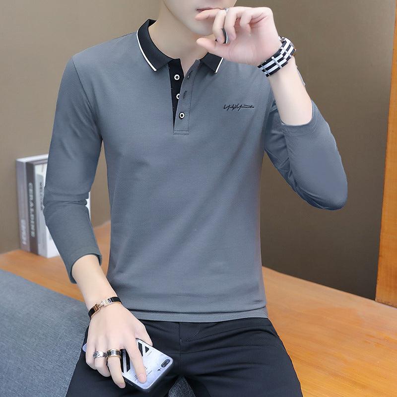 autumn new casual T-shirt male Korean business bottoming shirt tops lapel black long sleeve polo shirt male - Plushlegacy