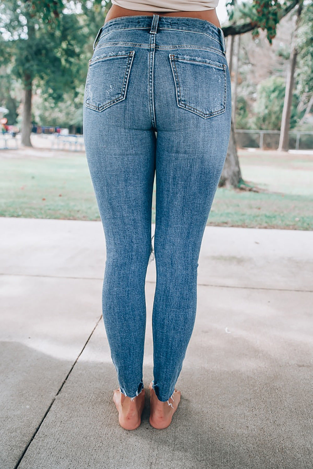 Cross-border European and American women's jeans women's high waist slim stretch foot pants broke hole denim trousers - Plushlegacy