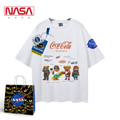 NASA joint small prince INS tide card trend loose summer T-shirt men couple student fashion leisure cotton top - Plushlegacy