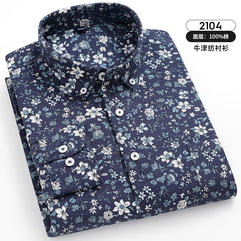 Spring and autumn large size cotton Oxford spinning painting shirt men's new business casual long sleeve shirt cotton free iron shirt - Plushlegacy