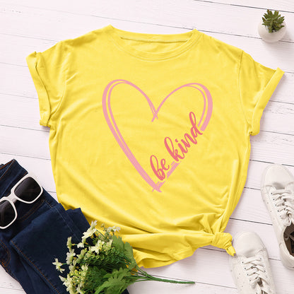 European And American Women's Loose Round Neck Heart-shaped Love Short-sleeved T-shirt - Plushlegacy