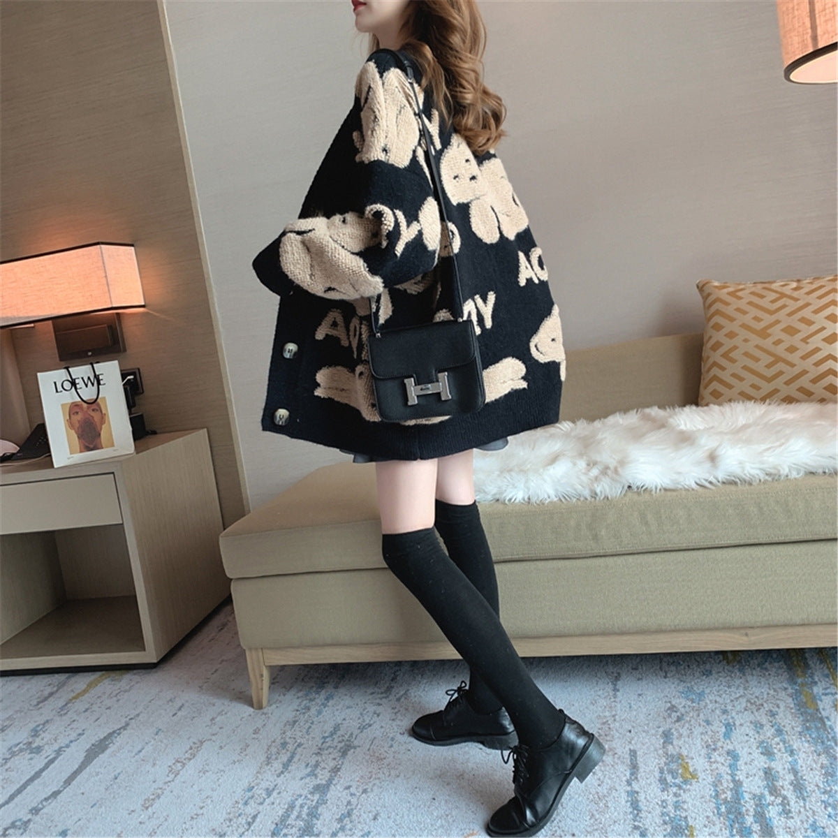Women's Sweater Coat Korean Loose Net Red Knitted Cardigan Western Style Thickened - Plushlegacy