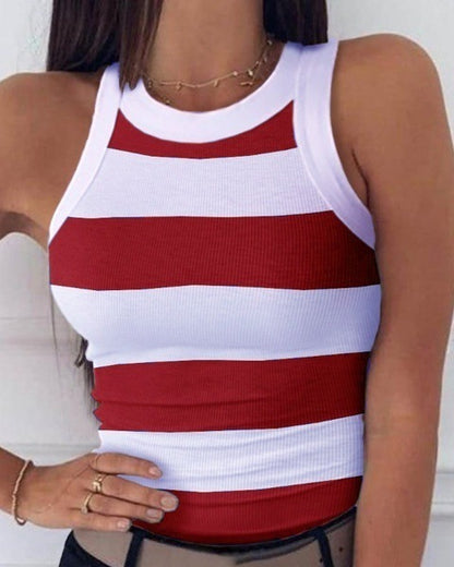 Striped Print Sleeveless Vest Women - Plushlegacy