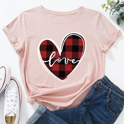 Love Print Loose Round Neck Short Sleeve T-shirt Women - Plushlegacy