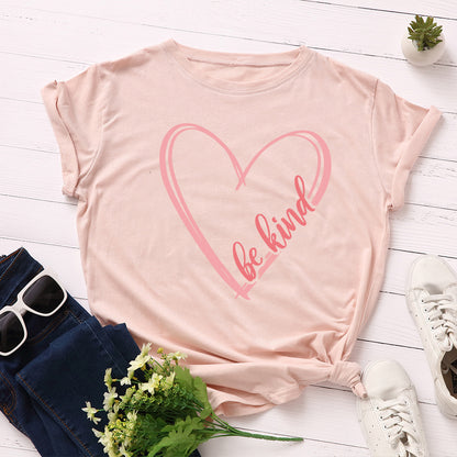 European And American Women's Loose Round Neck Heart-shaped Love Short-sleeved T-shirt - Plushlegacy