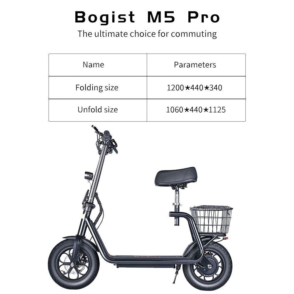 Bogist M5 Pro Great Power Electric Scooter 500W 40 Km/h Max Mileage Foldable Scooter Electric Bike Led Hidelight 40-45km Range