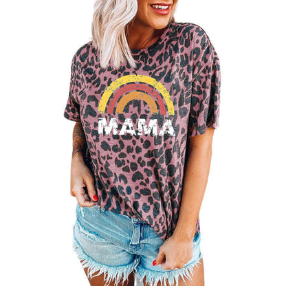 Spring And Summer European And American Women's Leopard Print Blouses Printed Round Neck Short Sleeves - Plushlegacy