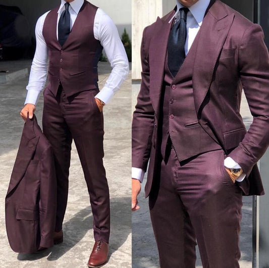 Classy Wedding Tuxedos Suits Slim Fit Bridegroom For Men 3 Pieces Groomsmen Suit Male Cheap Formal Business  (Jacket+Vest+Pants） - Plushlegacy